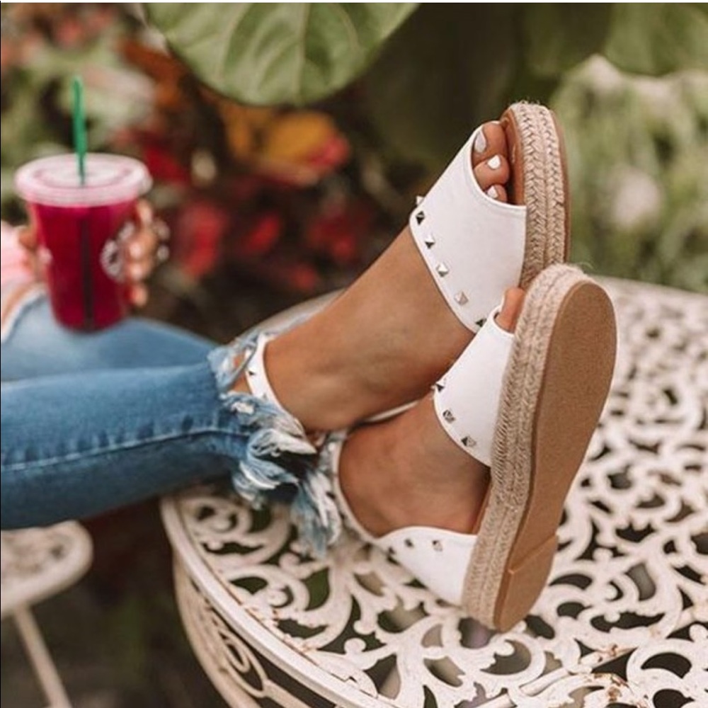 White Platform Studded Espadrilles